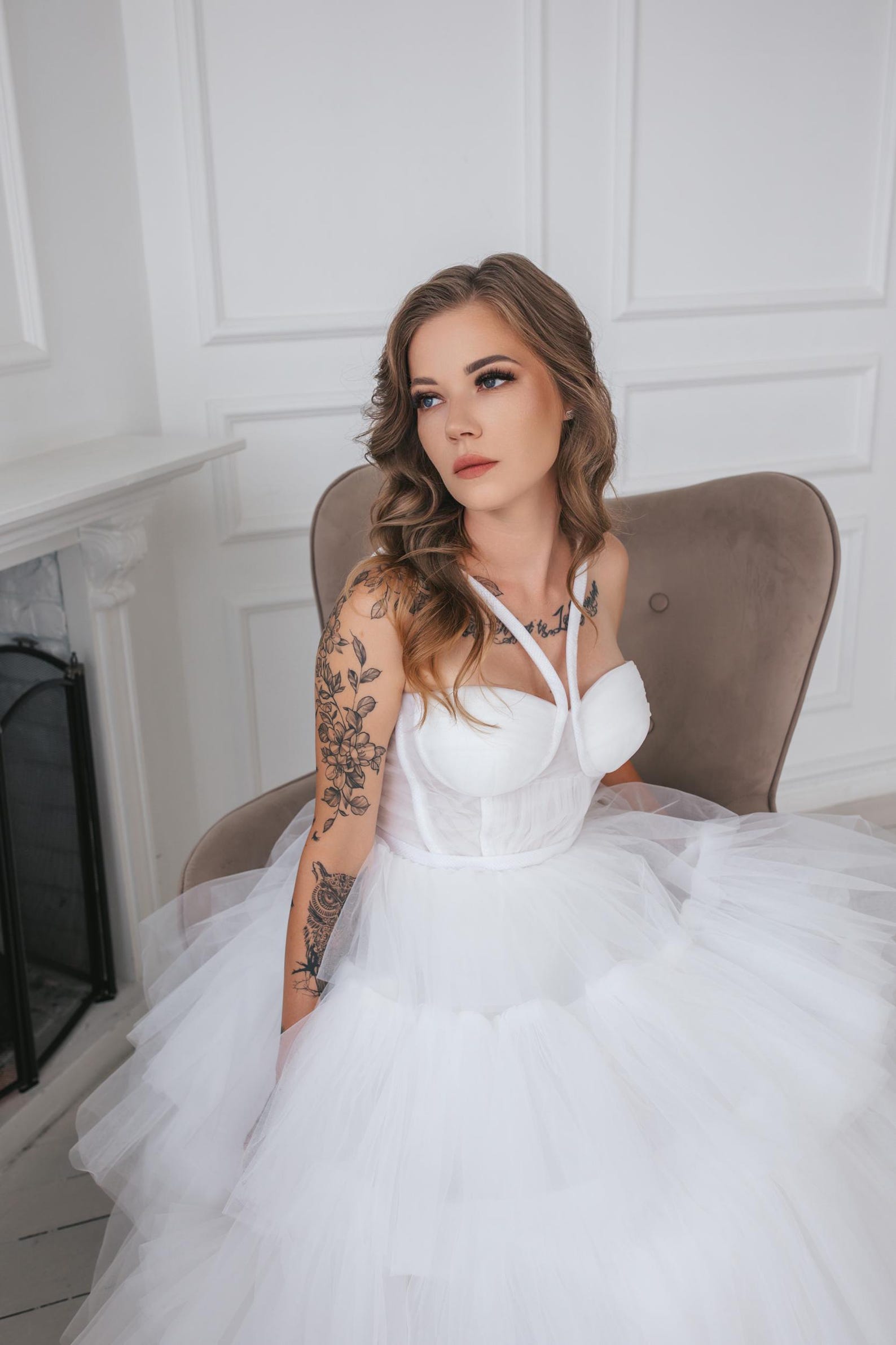 Ivory Floral Ruffle Bridal Gown main image 1