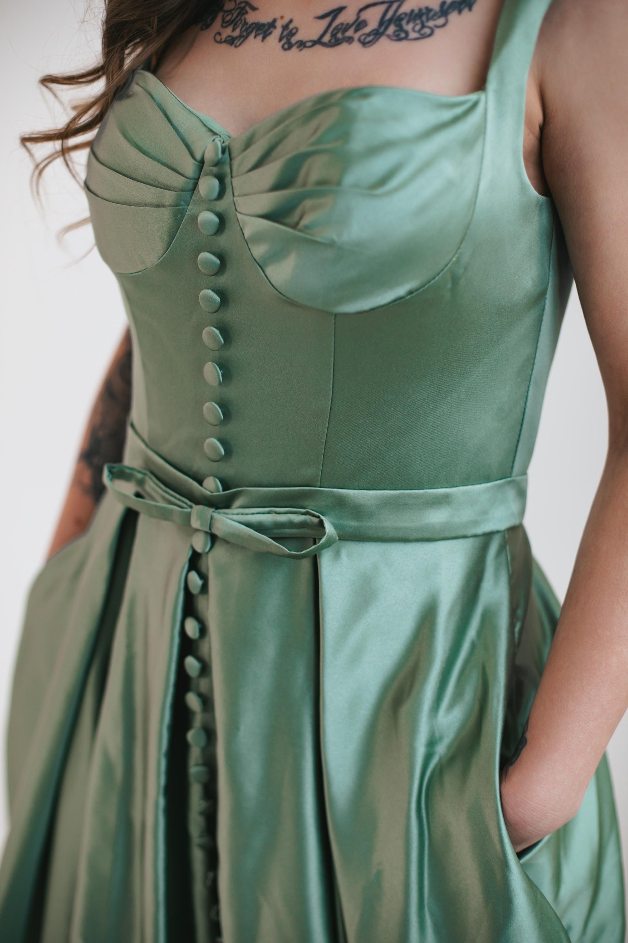 green emerald velvet dress Mini Sophia Dress in Green Satin – Ivy City Co