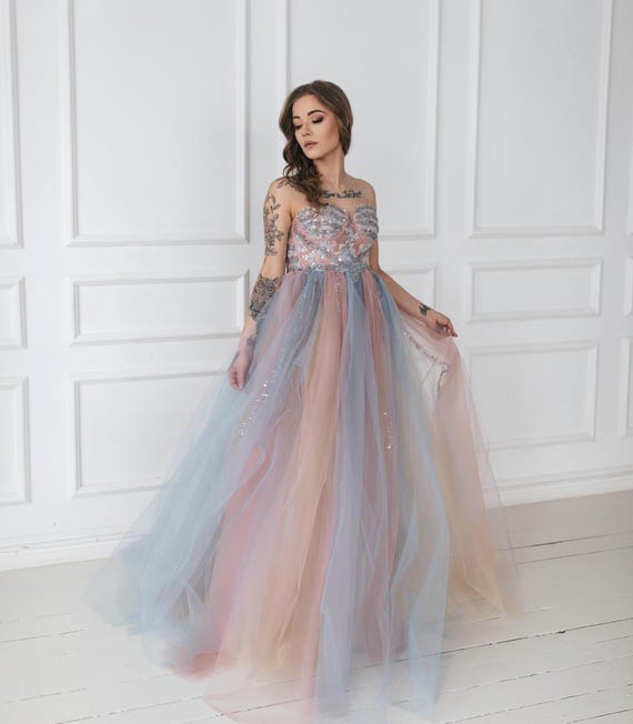 sachin and babi light blue dress Designer Oscar De La Renta  Shrimpton Couture
