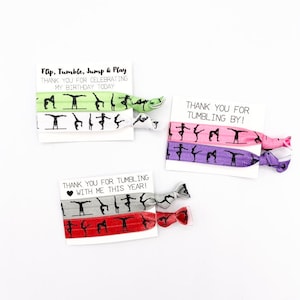 Gymnastic Team Favours | gymnastic lootbags | gymnastics themed party | gym hair ties | workout hair ties | thank you for tumbling by