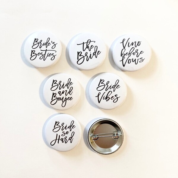 Bachelorette Pins | Bridal Party Pins | bride's besties pin | vino before vows pin | bachelorette themed party|bride vibes| bride and boujee