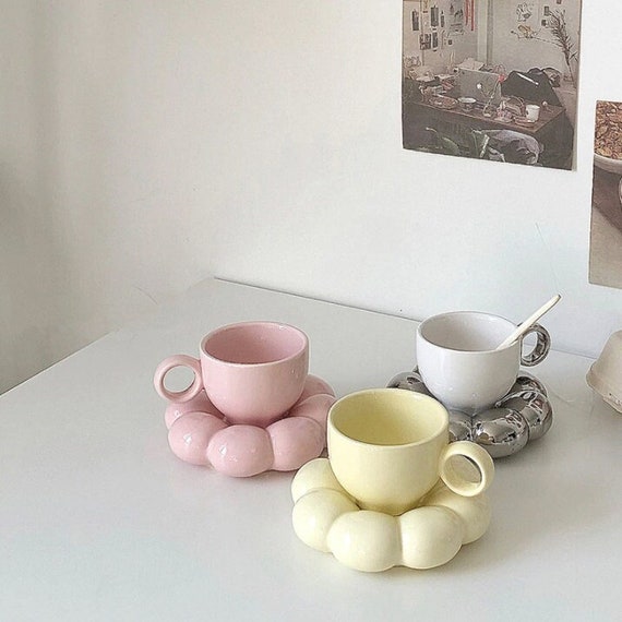 Cute Mug and Saucer Set Pastel Coffee Mug Nordic Style | Etsy