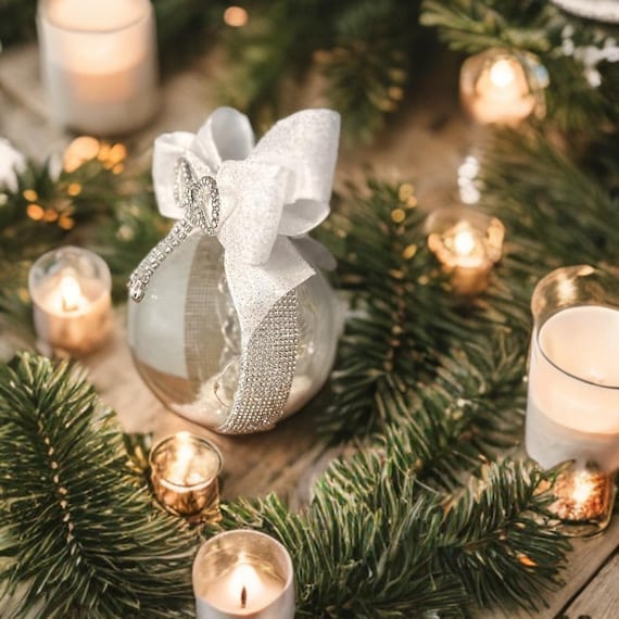 Illuminated Prism Christmas Ornament: Large Handmade Keepsake with Rhinestone Bow