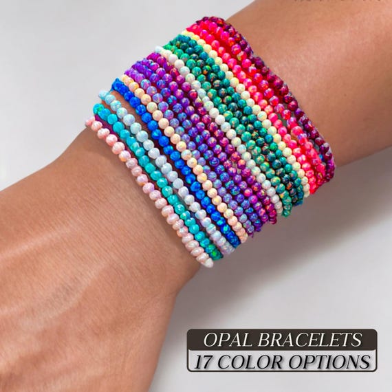 Delicate 3mm Opal Beaded Bracelets - 17 Color Options - Elegant Gemstone Jewelry for Women