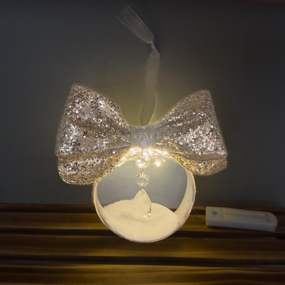 Illuminated Prism Christmas Ornament: Handmade Keepsake with Gold Glitter Bow