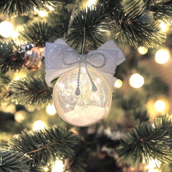 Illuminated Prism Christmas Ornament: Large Handmade Keepsake with Rhinestone Bow