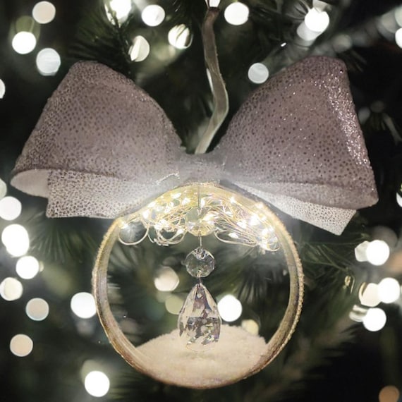 Illuminated Prism Christmas Ornament: Handmade Keepsake with Silver Glitter Bow