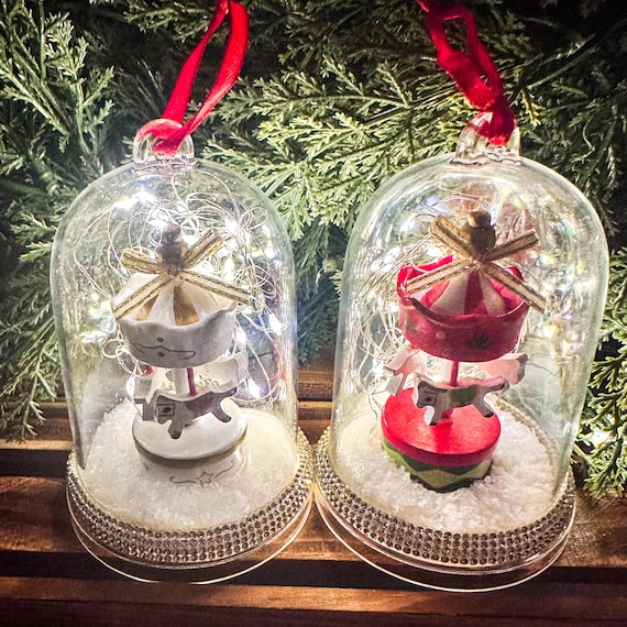Illuminated Bell Shaped Carousel Christmas Ornament - Handmade Keepsake with LED Light Up Design