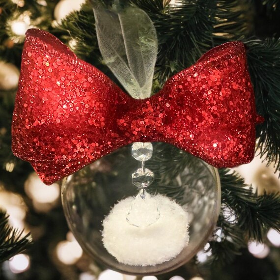 Illuminated Prism Christmas Ornament: Handmade Keepsake with Red Glitter Bow