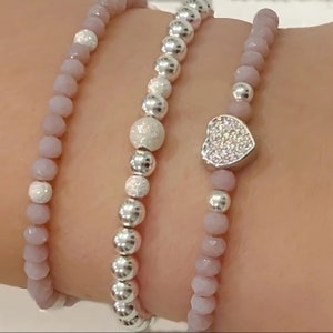 Elegant Purple Beaded Stretch Bracelets - Sterling Silver Stackable Set with Bulk Discount
