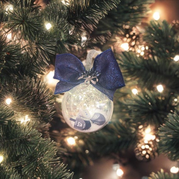 Illuminated Dreidel Hanukkah Ornament: Handmade LED Keepsake with Glitter Bow - Chanukah Holiday Decor Gift