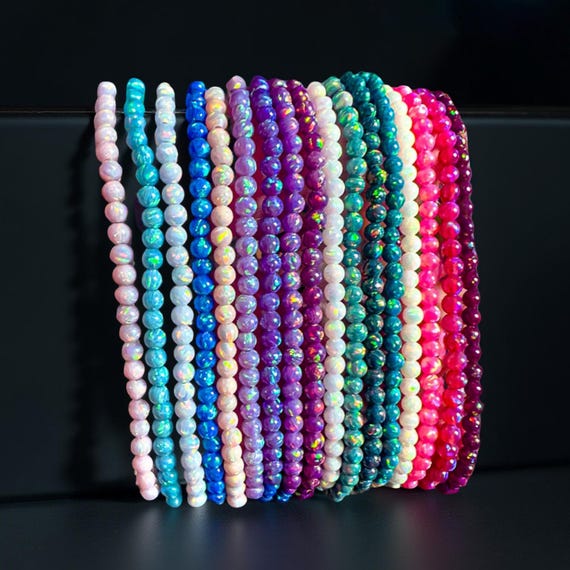 Delicate 3mm Opal Beaded Bracelets - 17 Color Options - Elegant Gemstone Jewelry for Women