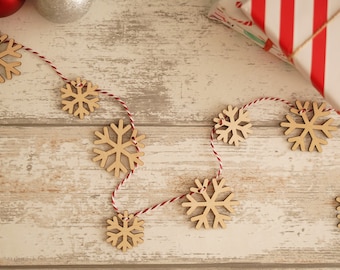 Snowflake wooden bunting, Snowflake tree garland