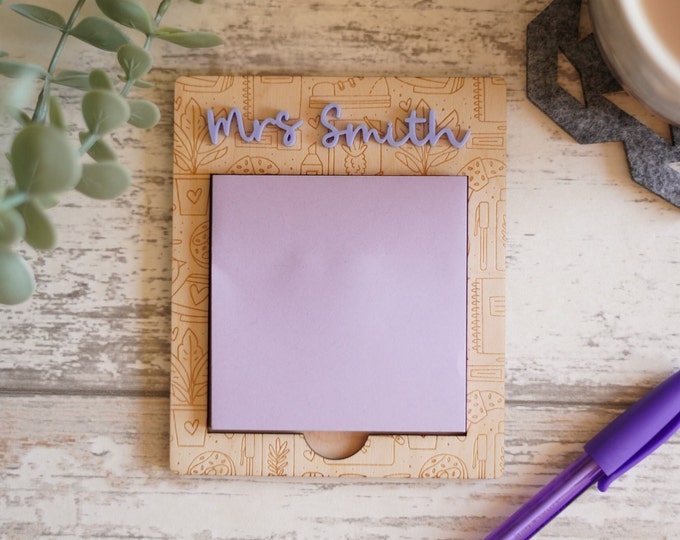 Personalised engraved sticky note holder, Engraved post it note holder, Thank you teacher gift