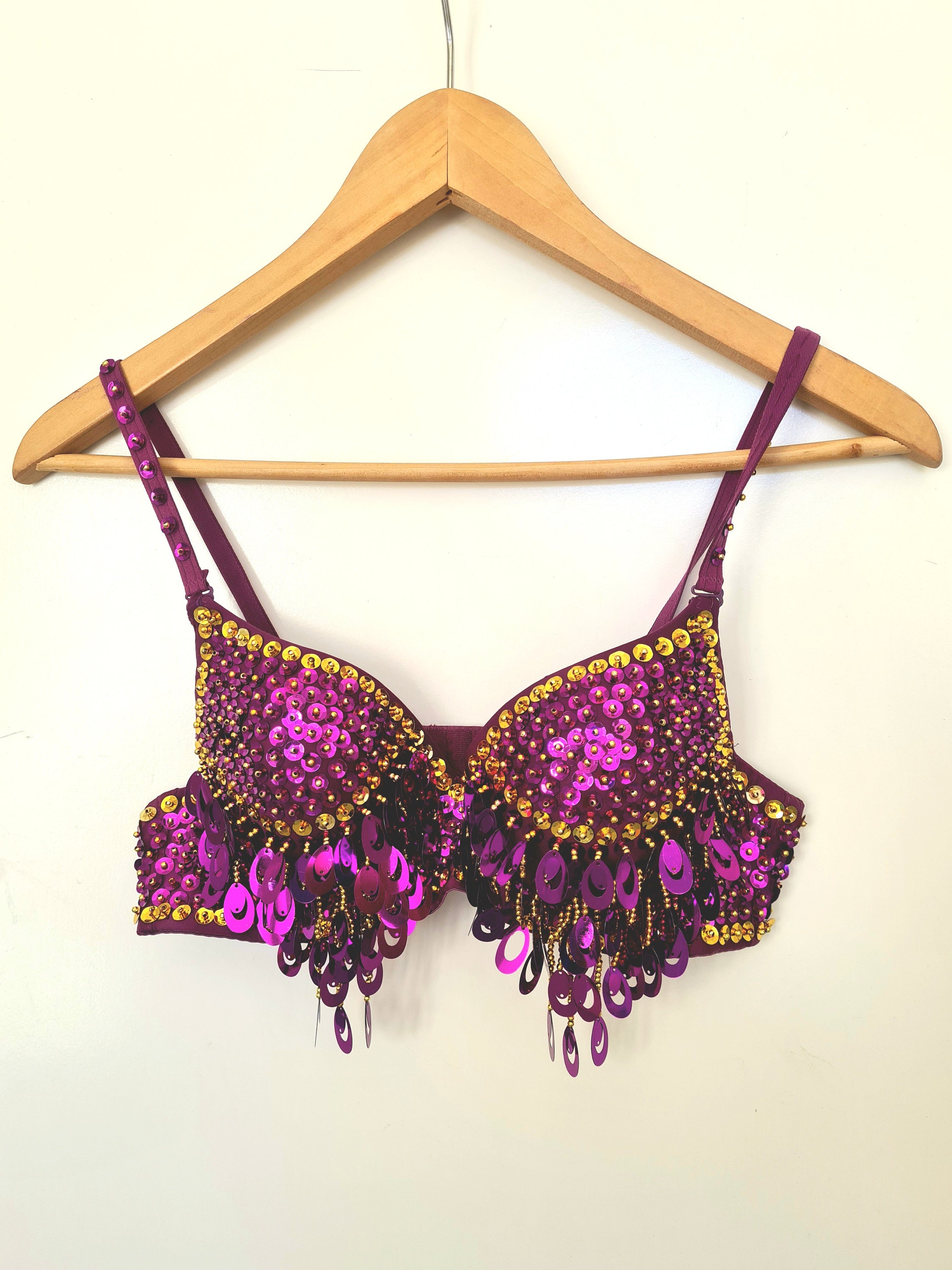 NWT Purple Belly Dance Blinged Out Beaded Sequin Bra Top Size 36