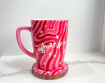 Pink Mug & Coaster Set | Gifts for Her | Painted Coffee Mug | Ugh as if | Clueless | Trending Now | Abstract Art | Birthday Gift