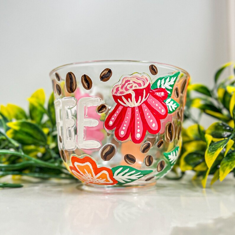 Coffee Bean Mug Gifts for Her Handpainted Transparent Tea Cup Clear