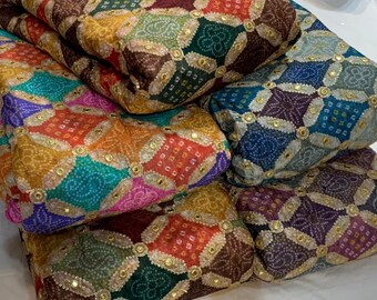 Vintage Very Beautiful # Chinnon Bandhani print # With Embroidery Work Fabric # For Dress Material # Suits # Saree # Lengha # Anarkali