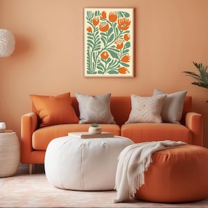 Bright Orange Protea  |  Retro  |  Printable Wall Art - Botanical Floral Digital Print - Aesthetic Home Decor - Instant Download - 3 Sizes
