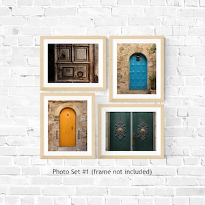 Photo Set: Doors of Old City Jerusalem (four print photos) | Collage | Wall Art | Home Decor | Poster | Holy Land Gifts | Blue, Red, Yellow