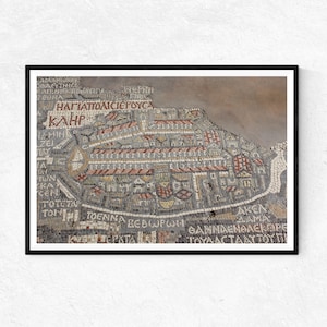 Jeruzalem op de Byzantijnse Mozaïek Madaba Kaart | Foto afdrukken | Kunst aan de muur | Home Decor | Poster | Heilige Land Geschenken | Oude fotografie
