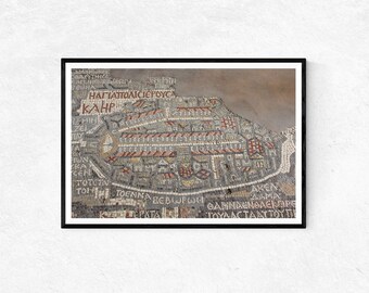 Jerusalem auf dem Byzantinischen Mosaik Madaba Karte | Fotodruck | Wandbild | Wohndekor | Poster | Heiliges Land Geschenke | Uralte Fotografie