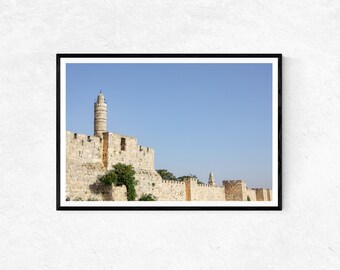 Gold und Blau: Jerusalems mittelalterliche alte Stadtmauer | Fotodruck | Wandbild | Wohndekor | Poster | Heiliges Land Geschenke | Stadtfotografie