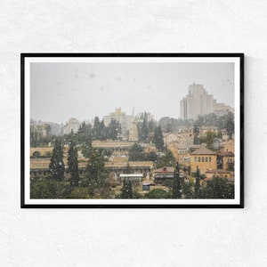 Snowfall in Jerusalem, Yemen Moshe, Montefiore Windmill | Photo Print | Wall Art | Home Decor | Poster | Holy Land Gifts | Photography