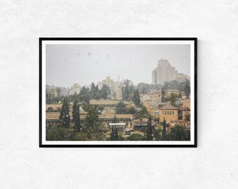 Schneefall in Jerusalem, Jemen Mosche, Montefiore Windmühle | Fotodruck | Wandbild | Wohndekor | Poster | Heiliges Land Geschenke | Fotografie