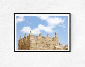 Blauer Himmel über dem Damasttor von Jerusalem | Fotodruck | Wandbild | Wohndekor | Poster | Heiliges Land Geschenke | Fotografie