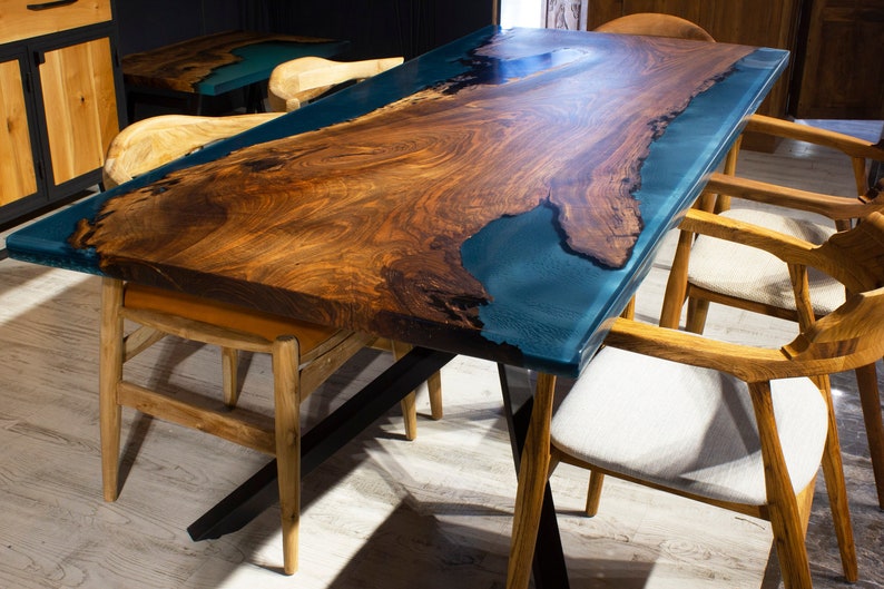 Custom Walnut Epoxy Dining Table Walnut River Epoxy Table Etsy
