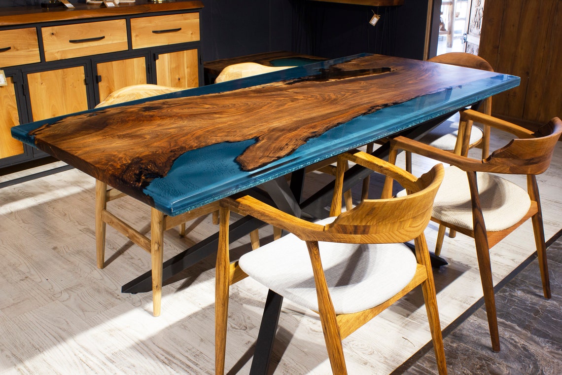 Custom Walnut Epoxy Dining Table Walnut River Epoxy Table Etsy