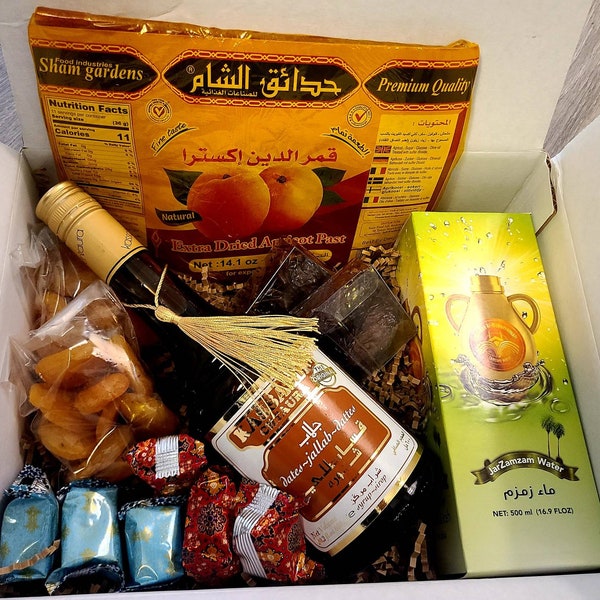 Authentic Ramadan Gift Box,Dried Fruit,Medjool Dates,Zamzam water, Festive Celebrations Kit, Great Gift for Family & Friends,Happy Ramadan