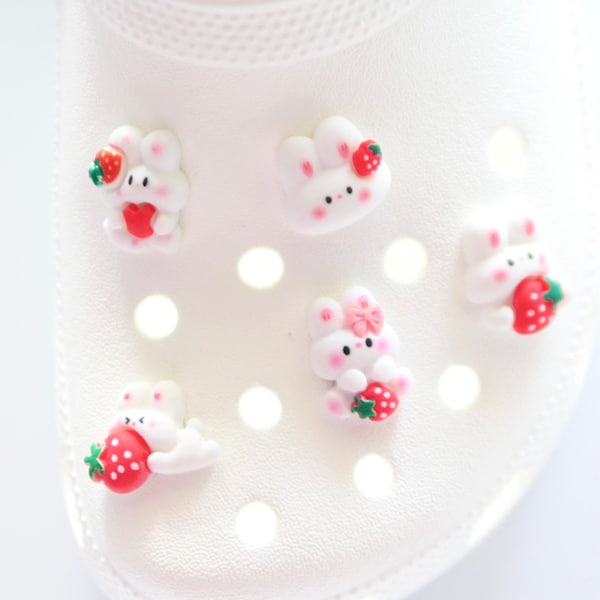 Cute White Bunny Red Strawberry Shoe Charms