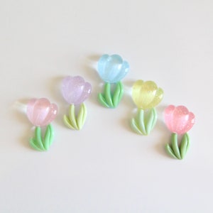 Pastel Glittery Small Tulip Flower with stem Shoe Charms