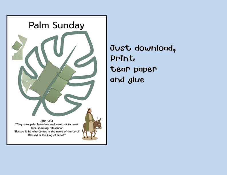 Palm Sunday Craft for Kids Bible Torn Paper Craft Art Paste Prek
