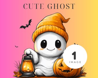 Imágenes prediseñadas de fantasmas de Halloween, fantasma lindo con calabaza, imágenes prediseñadas de Halloween, PNG