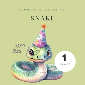 Clipart de cobra de festa de ano novo de 2025, cobra fofa com chapéu de festa, fundo transparente, PNG