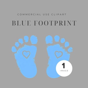 Blue Baby Footprint Clipart,  Cute Footprints with Heart, Digital Download, PNG