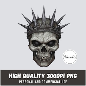 Skull with Spiked Crown Clipart, Gothic Halloween Illustration, Skull Design, Horror Halloween, PNG