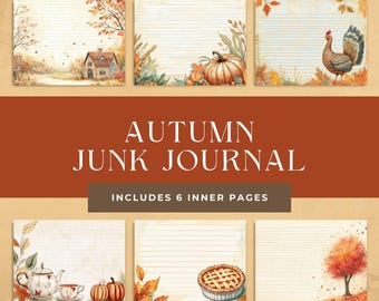 Thanksgiving Journal Pages, Fall-Themed Printable Journal Pages, Junk Journal Printable, Digital Scrapbooking Supplies
