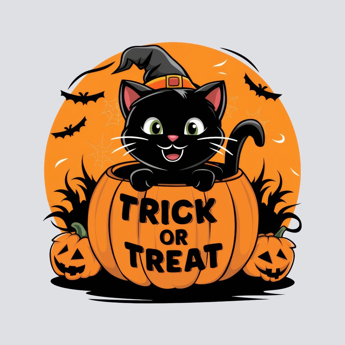 Trick or Treat Black Cat Clipart ,cute Halloween Illustration, Black ...