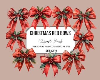 Clipart kerststrik, kerstlint PNG, feestelijke strikken PNG, vakantiestrik clipart voor kaarten, ambachten, coquette rode strik, digitale download
