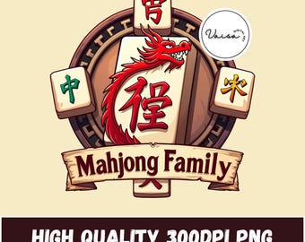 Mahjong Family Clipart, Red Dragon Mahjong Tile Illustration, Game Tiles PNG Sublimation Design, Mahjong Game Tiles, Mah-jongg Clip Art