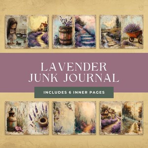 Lavender Junk Journal Kit, Purple Flower, Printable Paper, Digital Collage Sheet, Floral Digital Paper, Junk Journal Kit, Set of 6 pages