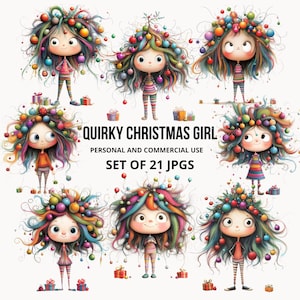 21 eigenzinnige kerstmeisje clipart, grappige feestelijke eigenzinnigheid meisje, grillige meisje JPGS, leuke kerstmeisjes, plakboeken en kaarten maken, eigenzinnig meisje