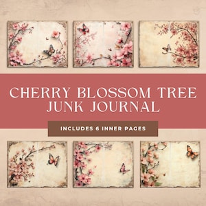 Cherry Blossom Digital Paper, Scrapbooking, Junk Journaling, Vintage Paper, Japanese Sakura, Printable Ephemera