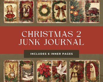Christmas Junk Journal Printable Kit, Paper Craft, Printable Journa, Vintage Holiday Ephemera, Digital Papers, Junk Journal Pages