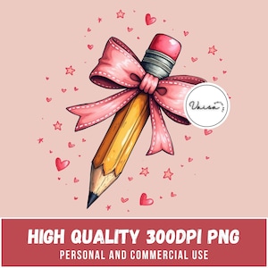 Pencil Clipart with Pink Bow, for Scrapbooking, Craft Projects, Coquette Teacher, Teacher Pencil Bow Png, Retro Teacher, Pencil Bow PNG
