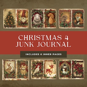 Christmas Junk Journal Printable Kit, Rustic Christmas, Printable Journal, Vintage Holiday Ephemera, Digital Papers, Junk Journal Pages